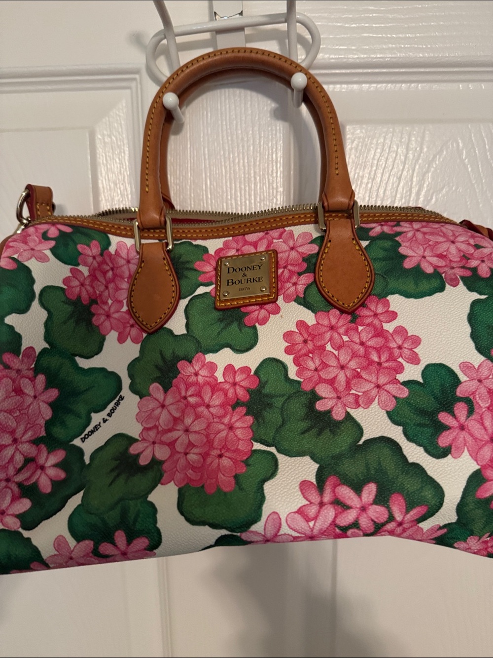 Dooney & Bourke Pink Floral Dome Satchel with Tan Trim